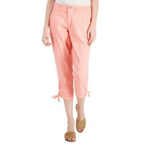 MSRP $40 Style & Co Women Mid-Rise Tie-Hem Capri Pants Orange Size 14