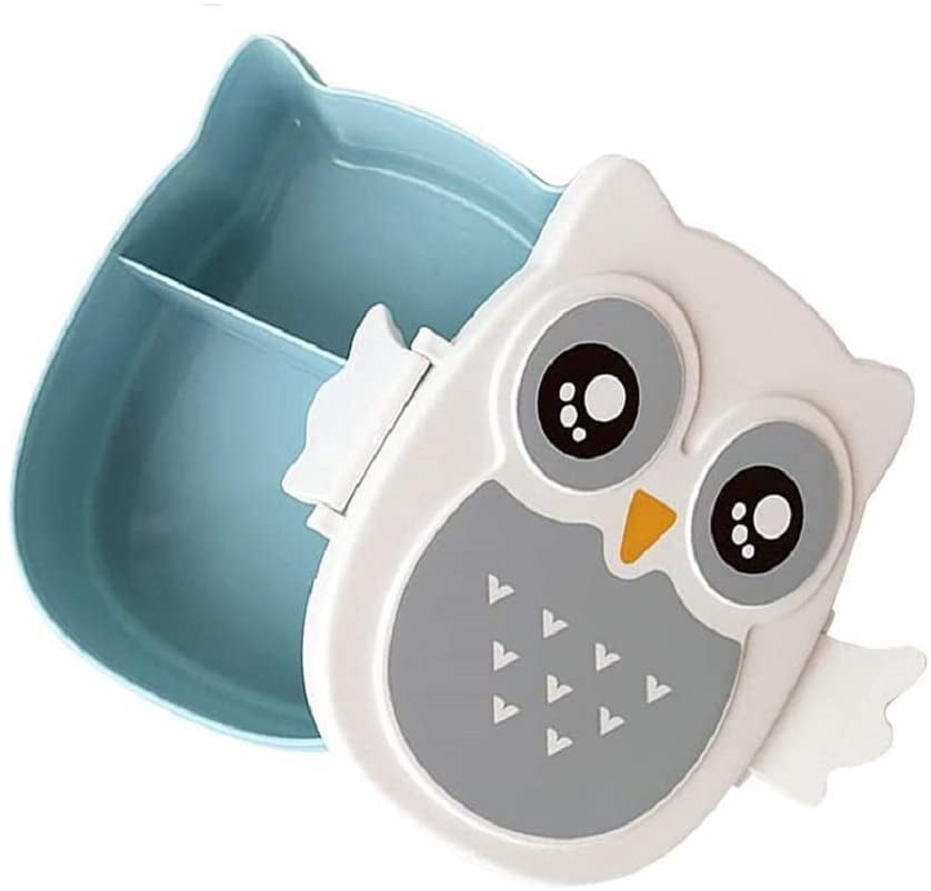 Lunch Box with Divider 2 Compartments Lunch Box with Divider Boys Girls Cartoon Owl Tin Breakfast Box Lightweight Portable Bento Box (Blue)