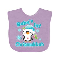 Inktastic Baby's 1st Chrismukkah with Cute Baby Penguin and Snowflakes Boys or Girls Baby Bib