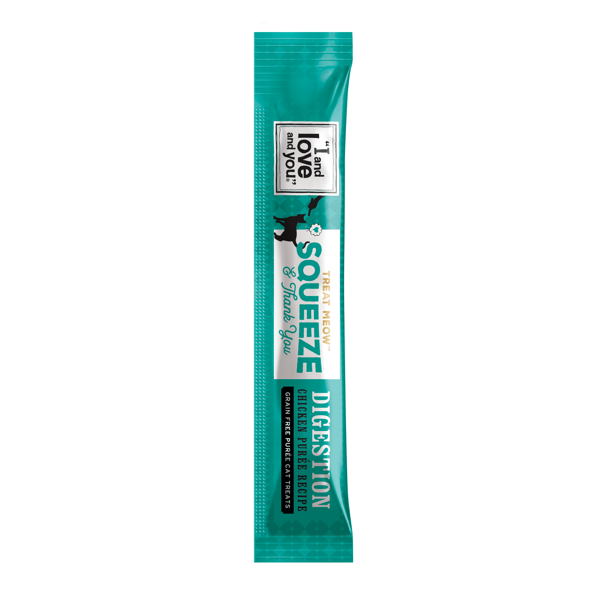 "I and love and you" Treat Meow Squeeze & Thank You Treat, Digestion Support Chicken Purée, 4 Ct.