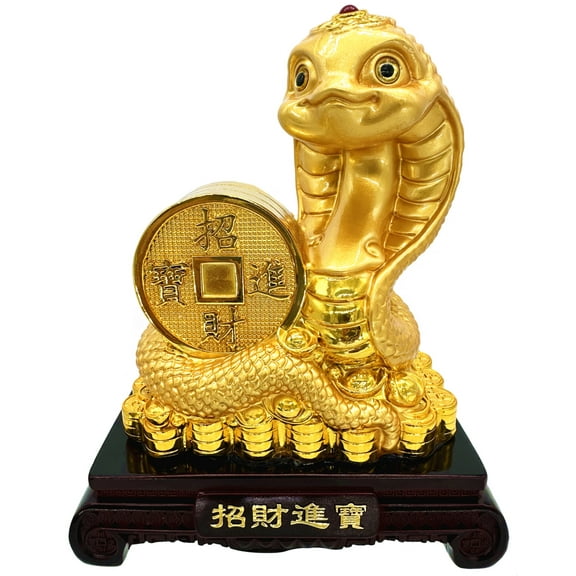 Feng Shui 2025 Chinese Zodiac Snake with Money Coin Statue Figurine Decoration