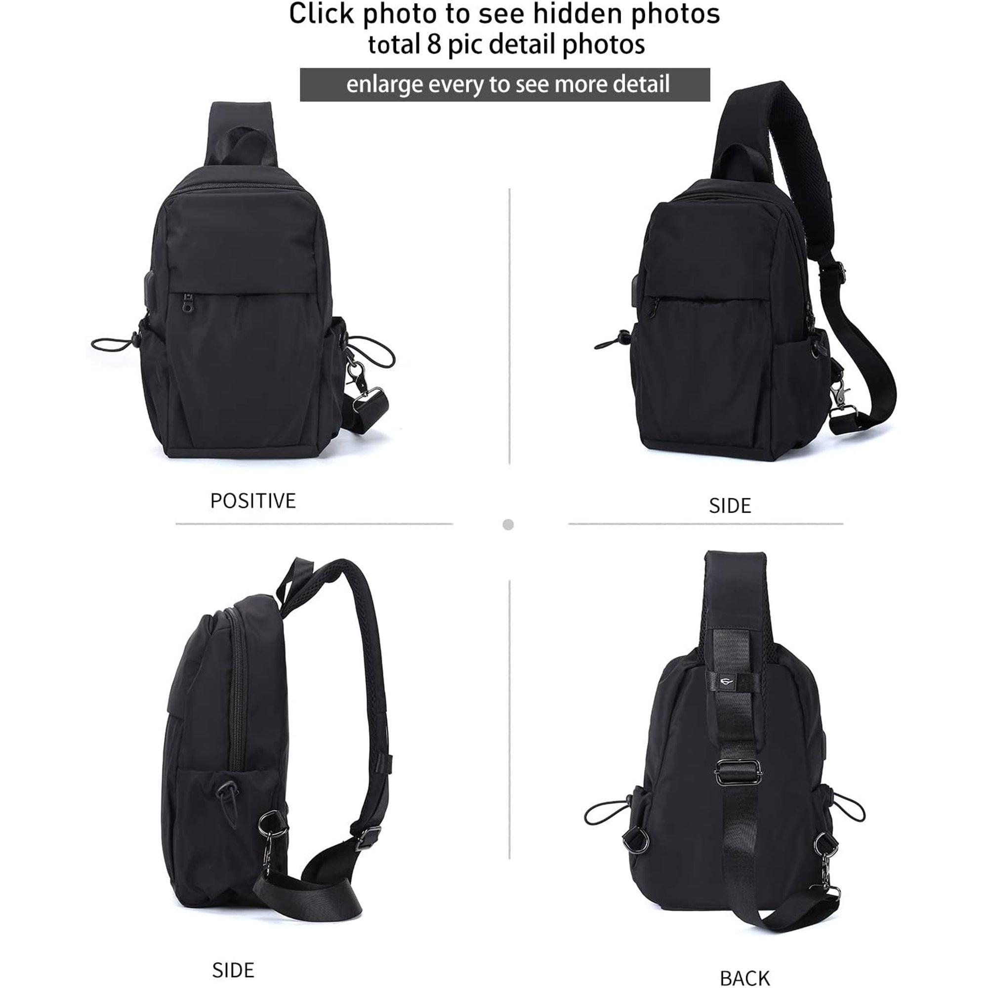 SYCNB Black Sling Bag Crossbody Shoulder Bag for Men Women, Lightweight One  Strap Backpack Sling Bag Backpack for Hiking Walking Biking Travel Cycling