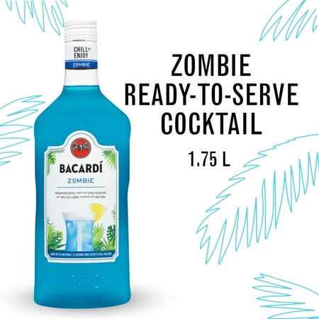 BACARDI Zombie Ready to Serve Premium Rum Cocktail, Gluten Free, 1.75 L Bottle, ABV 12.5%