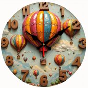 2D Flat Wooden Wall Clock,Colorful Hot Air Balloon theme wooden circular wall clock,suitable for decoration in bedrooms, living rooms - AA Battery Not Included
