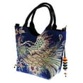 thumbnail image 1 of Bolso de mano con bordado de flores, estilo chino retro bordado, para el hombro Azul oscuro, 1 of 9