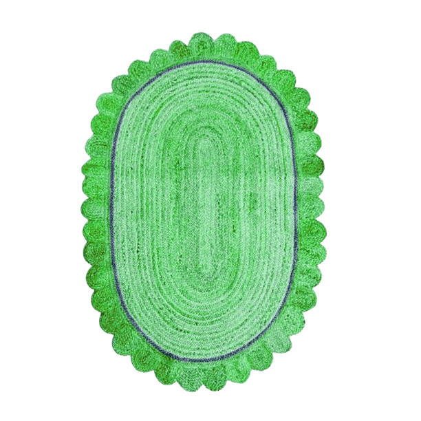 Green Scalloped Oval Jute Rug