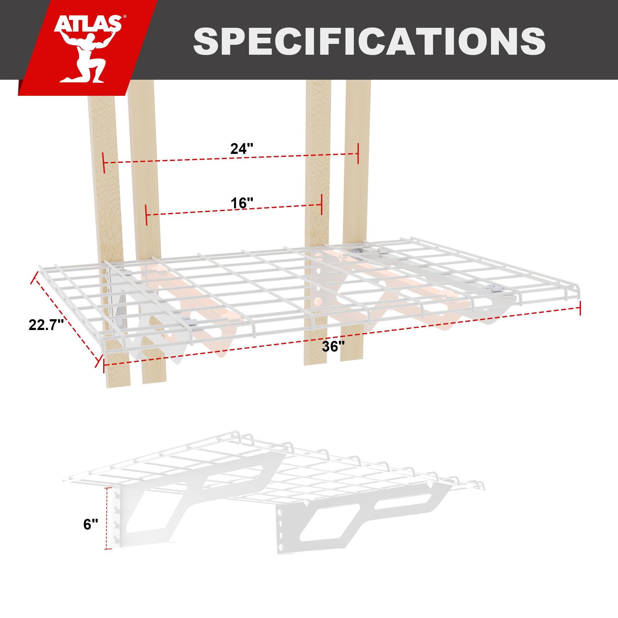 The Atlas 2-Pack 2x3 ft Garage Wall Shelves, 400lbs Heavy Duty Garage Shelving Wall Mounted, 24"x36" Metal Floating Shelf Storage Rack, White