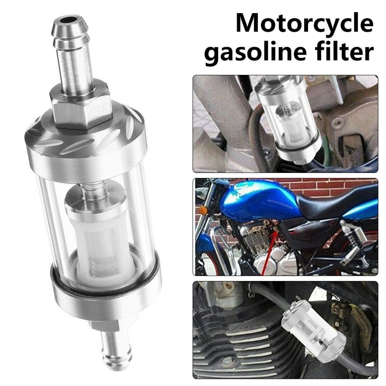 8mm Motorbike Inline Fuel Filter, Removable Glass Fuel Filter, Universal  Aluminum Alloy Inline Fuel Petrol Gas Filter, for Motorcycle, Dirt, Pit,  Bike, ATV, Motocross, 1.06 x 3.82 inch (Silver) 