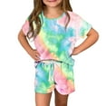 thumbnail image 2 of vdgthytj Toddler Girls Summer Clothes Kids Tie Dye Short Sleeve Top Shirts and Drawstring Shorts 2PCS Outfits Sets, 2 of 4