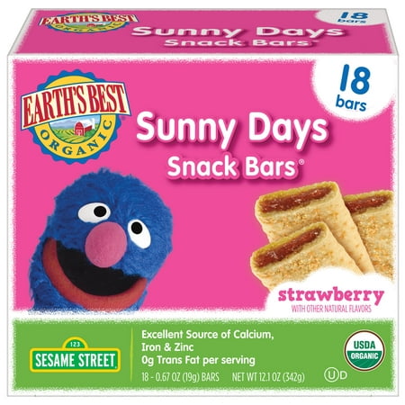 Earth's Best Organic Sesame Street Sunny Days Toddler Snack Bar with Cereal Crust, Strawberry, 18 Count
