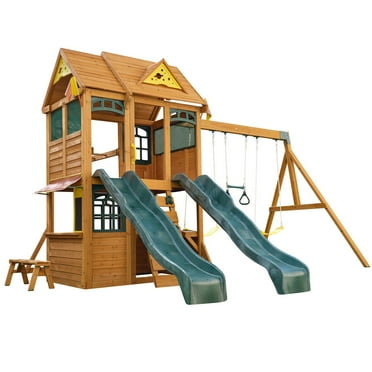 KidKraft Overland Heights Wooden Swing Set with Monkey Bars