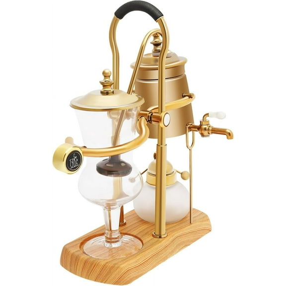 Golden Siphon Coffee Brewer, Belgium Royal Family Balance Syphon Coffee Maker, Elegant Retro Vintage Coffee Maker, Vacuum Brewing System (400ml/13.53oz)