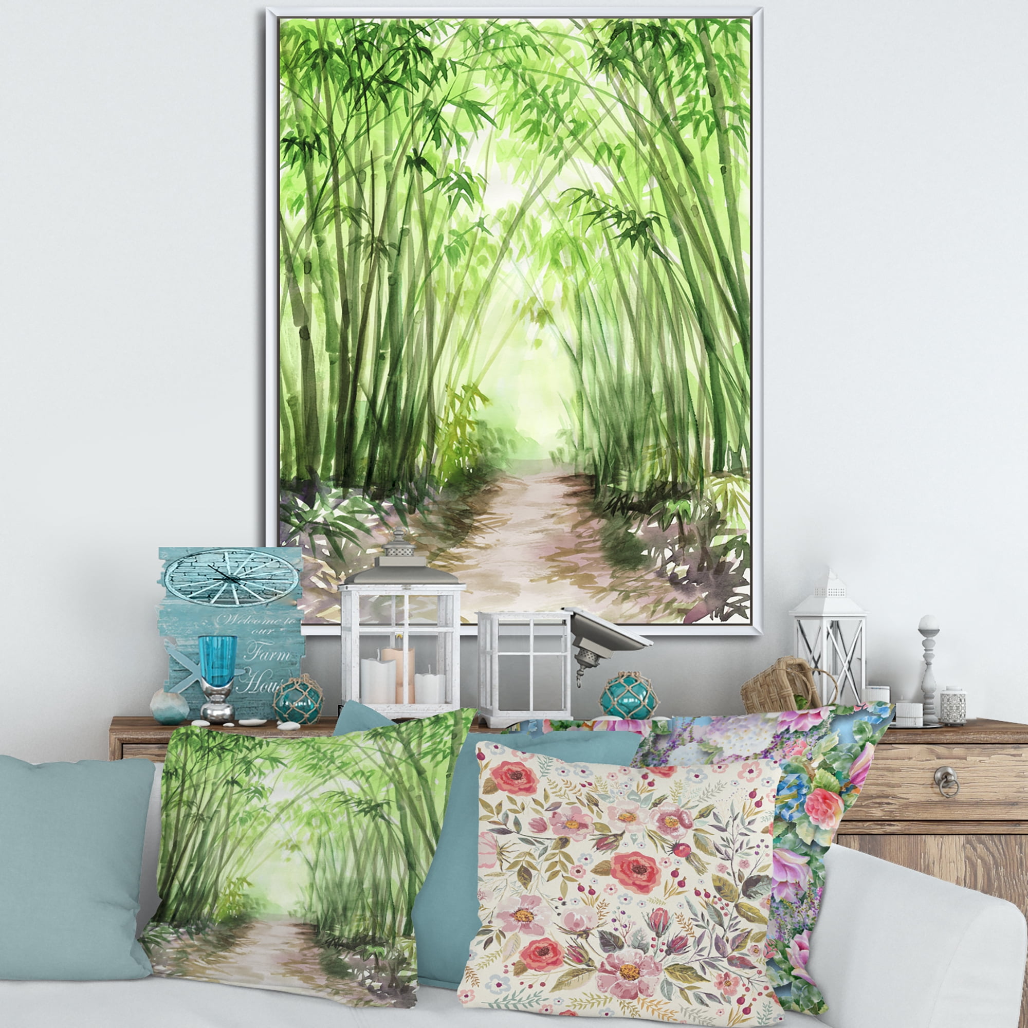 Designart 'Little Road Through Bamboo Forest' Traditional Framed Canvas Wall Art Print