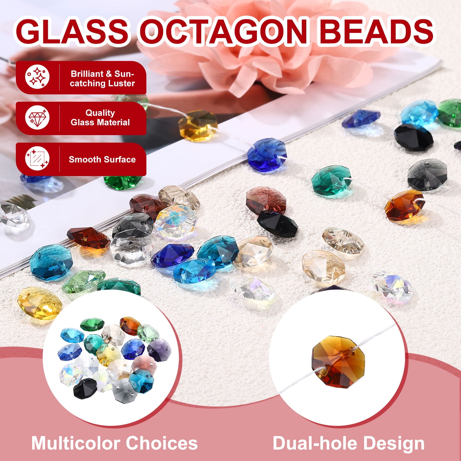Uxcell 14mm Glass Octagon Beads, Sun Catcher Beads Bulk 2 Hole Sun Catcher Pendants 0.55" & 120 Pcs & Peacock Green-Fitting for (Arts Crafts/Crystal Chandelier Repair/DIY Wind Chime)