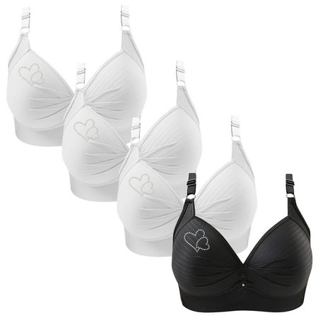 Lisbinx Bras for Women Full Coverage 4PC Woman s Printing Gathered Together Large Size Daily Bra Underwear No Rims Clearance Sales Today Deals Prime