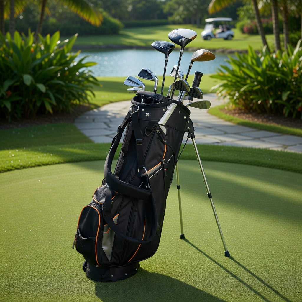 Demifill 9 Inch Golf Bag with 7 zipper pockets, Golf Stand Bag Divider Carry Pockets Storage, Small Lightweight Golf Bag for Outdoor, Black