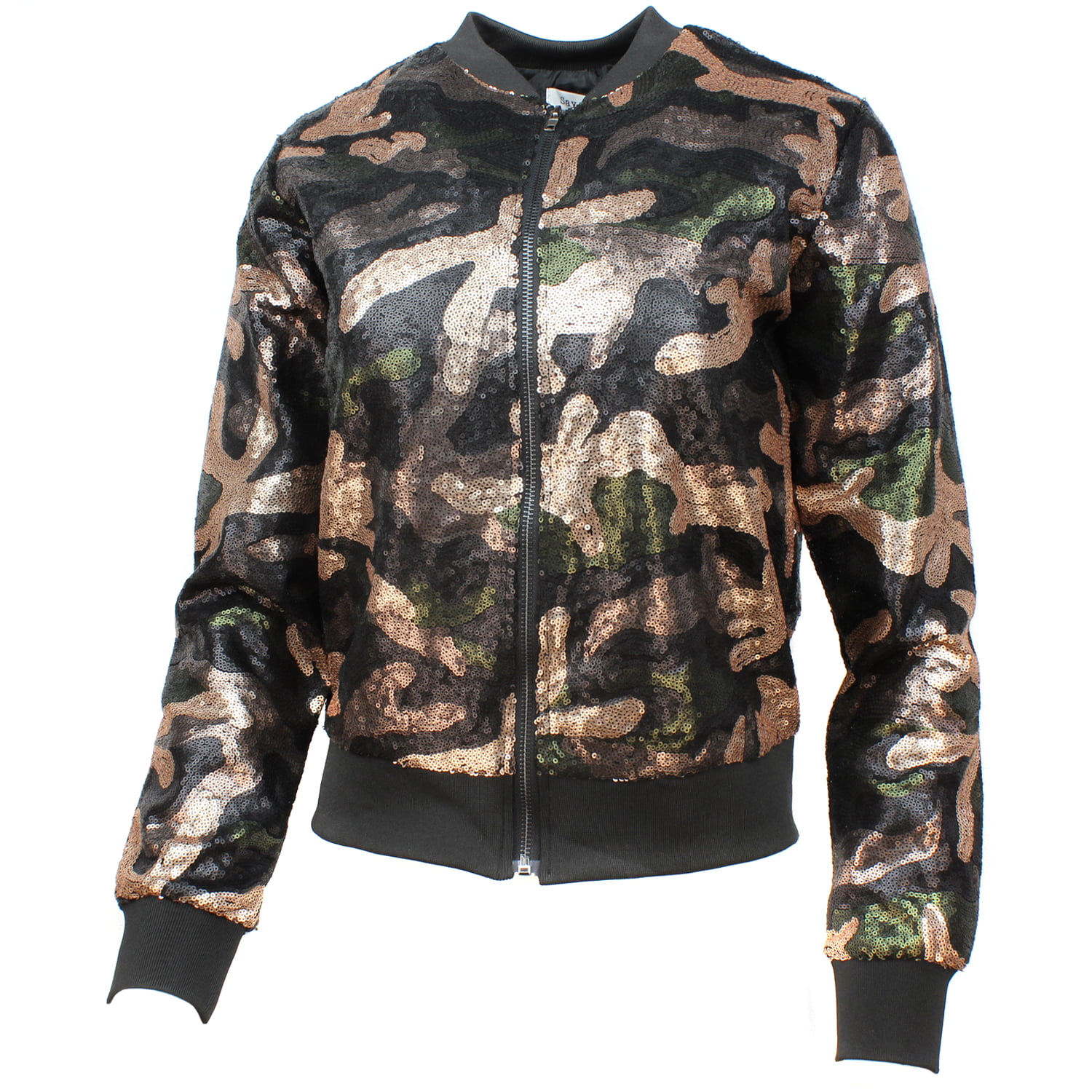 Say What? Juniors Sequined Camo-Print Bomber Jacket (Green, X-Small ...