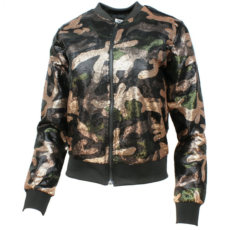 Sequin camo shop bomber jacket