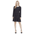 thumbnail image 2 of Yemak Women's Long Sleeve Baby Doll Polka Dot Patterned Sweater Dress Black/Ivory-M-BD, 2 of 5