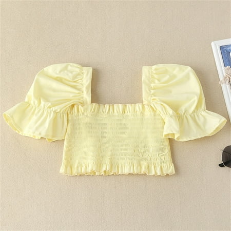 

nsendm Kids Toddler Baby Girls Spring Summer Floral Cotton Short Sleeve Tshirt Skirts Outfits Set Clothes 5t Fall Dress Dress Yellow 5-6 Years