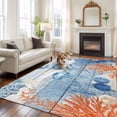 thumbnail image 3 of Summer Ocean Washable Living Room Rugs 6'x9', Coastal Jellyfish Orange Corals Shells Blue Wooden Low Pile Throw Large Area Rug Non-Slip Sturdy Edge Binding Carpet for Dining Room Kitchen Office, 3 of 9
