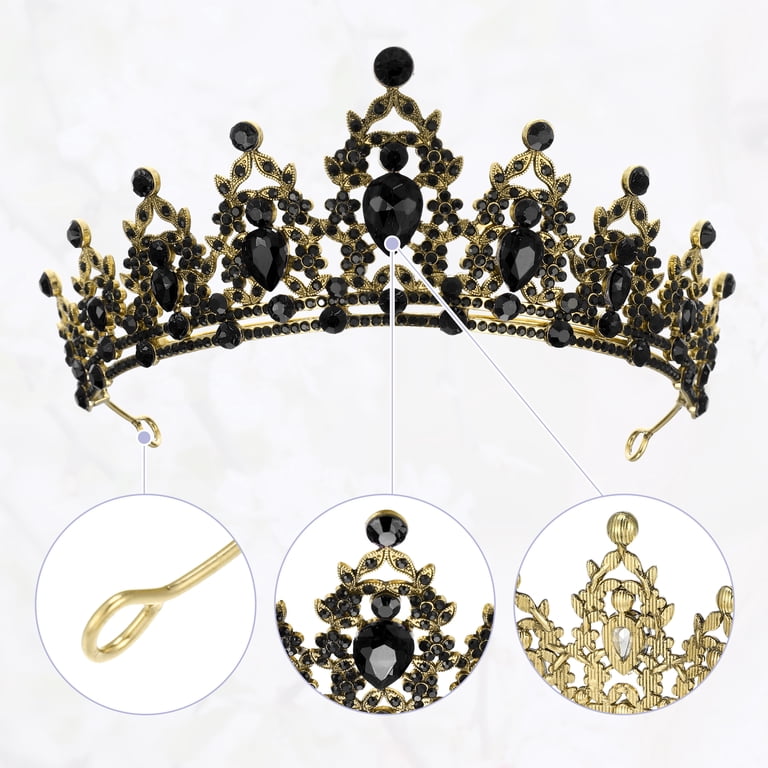 Gold-Tone Black Crystal Tiara Crown - Women Accessories Midnight Blossom Tiara Crown in Gold with Black Gems | Dark  main image 4