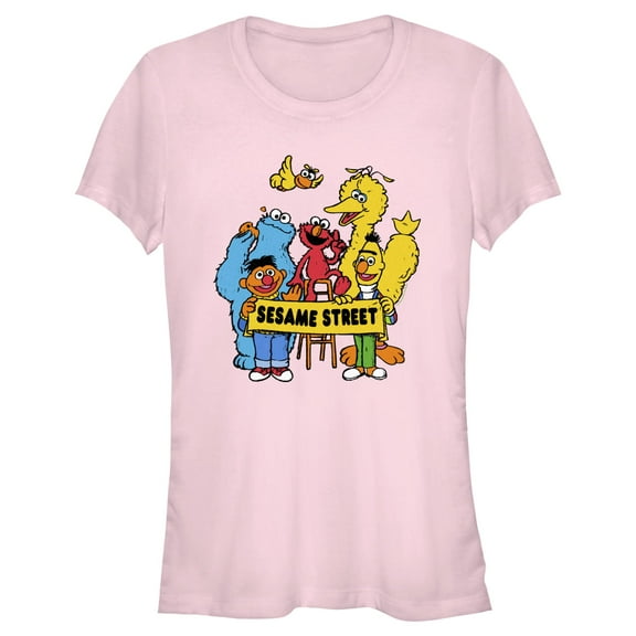Junior's Sesame Street Crew Banner Portrait Graphic T-Shirt