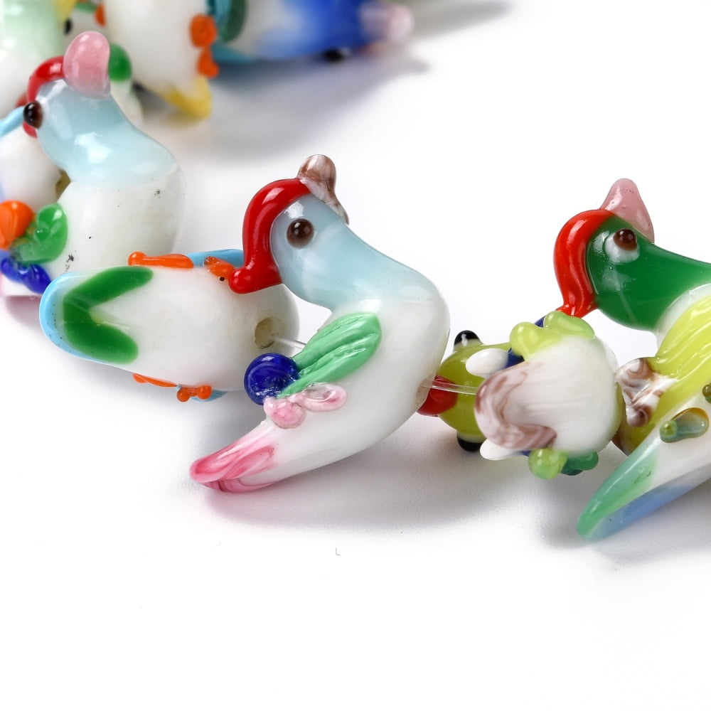 Handmade Lampwork Beads Strands Bird Colorful 17~19x23~28x10~12mm Hole: 1.5~2mm about 30pcs/strand 13.78 inch(35cm)