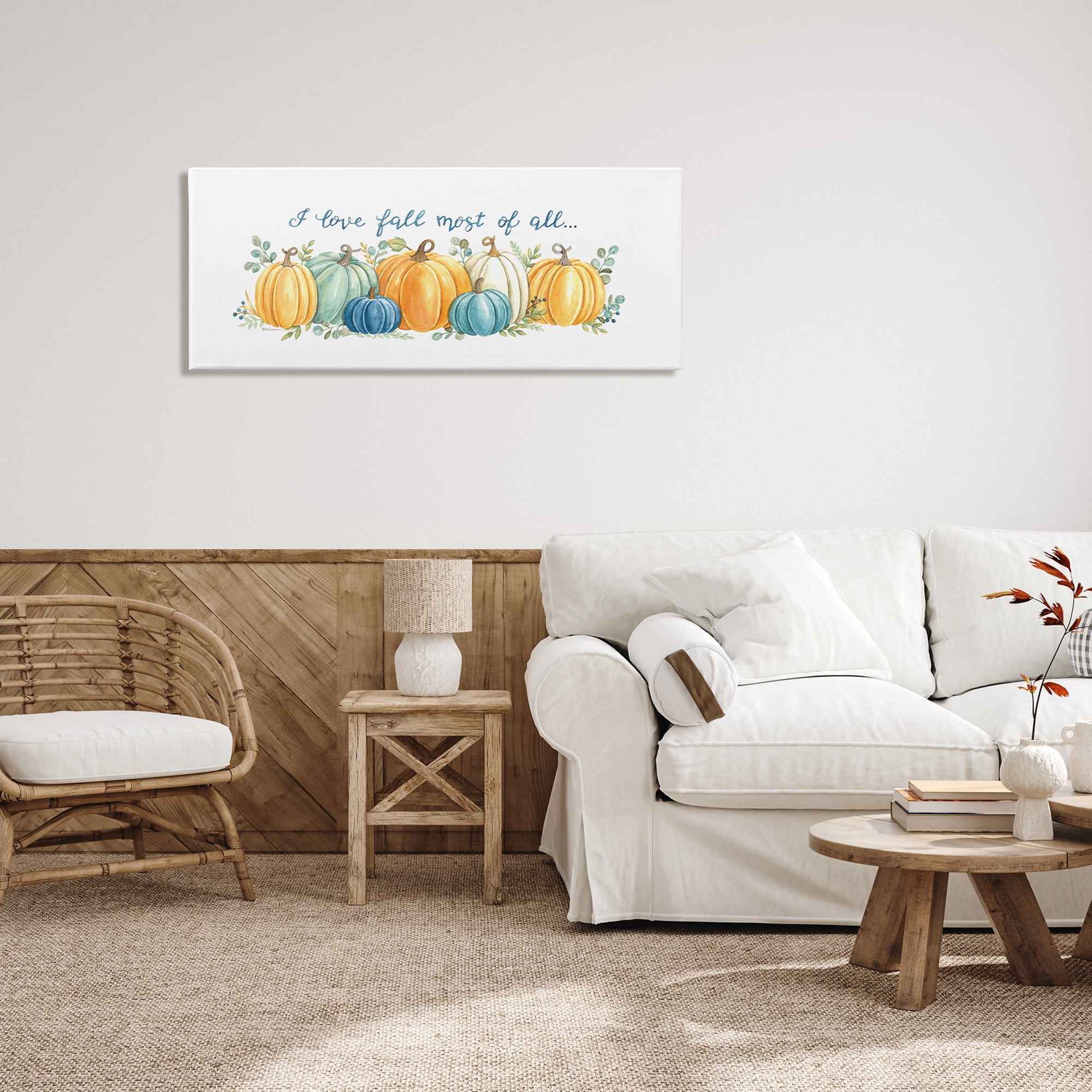 Love Fall Most Of All Assorted Harvest Pumpkins Botanical & Floral Graphic Art Gallery-Wrapped Canvas Print Wall Art