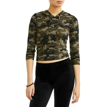 - Juniors' Long Sleeve Peached Printed Jersey Pullover Hoodie