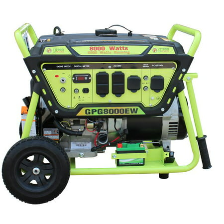 Green-Power America Gas Generator w/Electric Start Pro Series GPG8000EW delivers 8000 watts of starting power and 6500 watt of continious