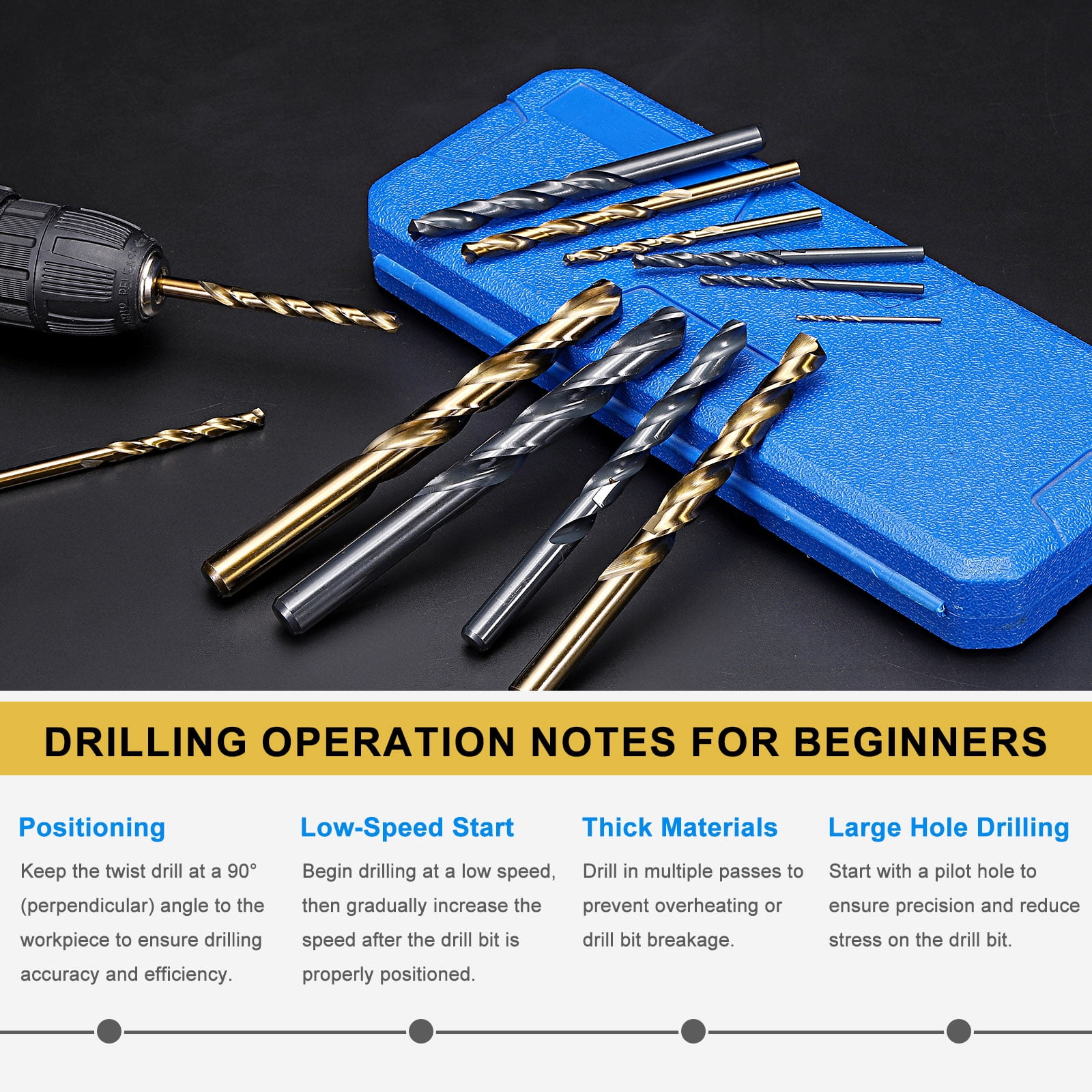 3mm-12mm Drill Bit Set, Jobber Straight Shank Bits Kit M2 High-Speed Steel for Metal Steel Wood 135 Degree Split Point Black Oxide Finish - 10 Pack