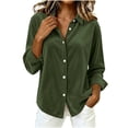 thumbnail image 4 of Edvintorg Womens Tops Dressy Casual Button Down Velvet Shirt Long Sleeve Turndown Collar Blouse Womens Fashion S-2XL Army Green, 4 of 8