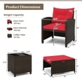 thumbnail image 3 of Costway 5 PCS Patio Rattan Furniture with 2 Wicker Ottomans & Tempered Glass Coffee Table Red, 3 of 10