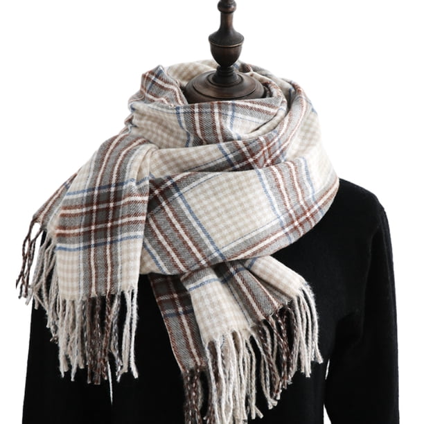Bufanda de invierno para mujer, chal de cachemira con borlas y cuadros grandes, bufandas de gran tamaño, bufandas cálidas y acogedoras para invierno y otoño