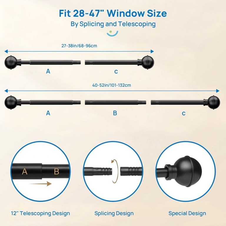 Sindcom No Drill Curtain Rod, 27-52 inches, Black photo 2