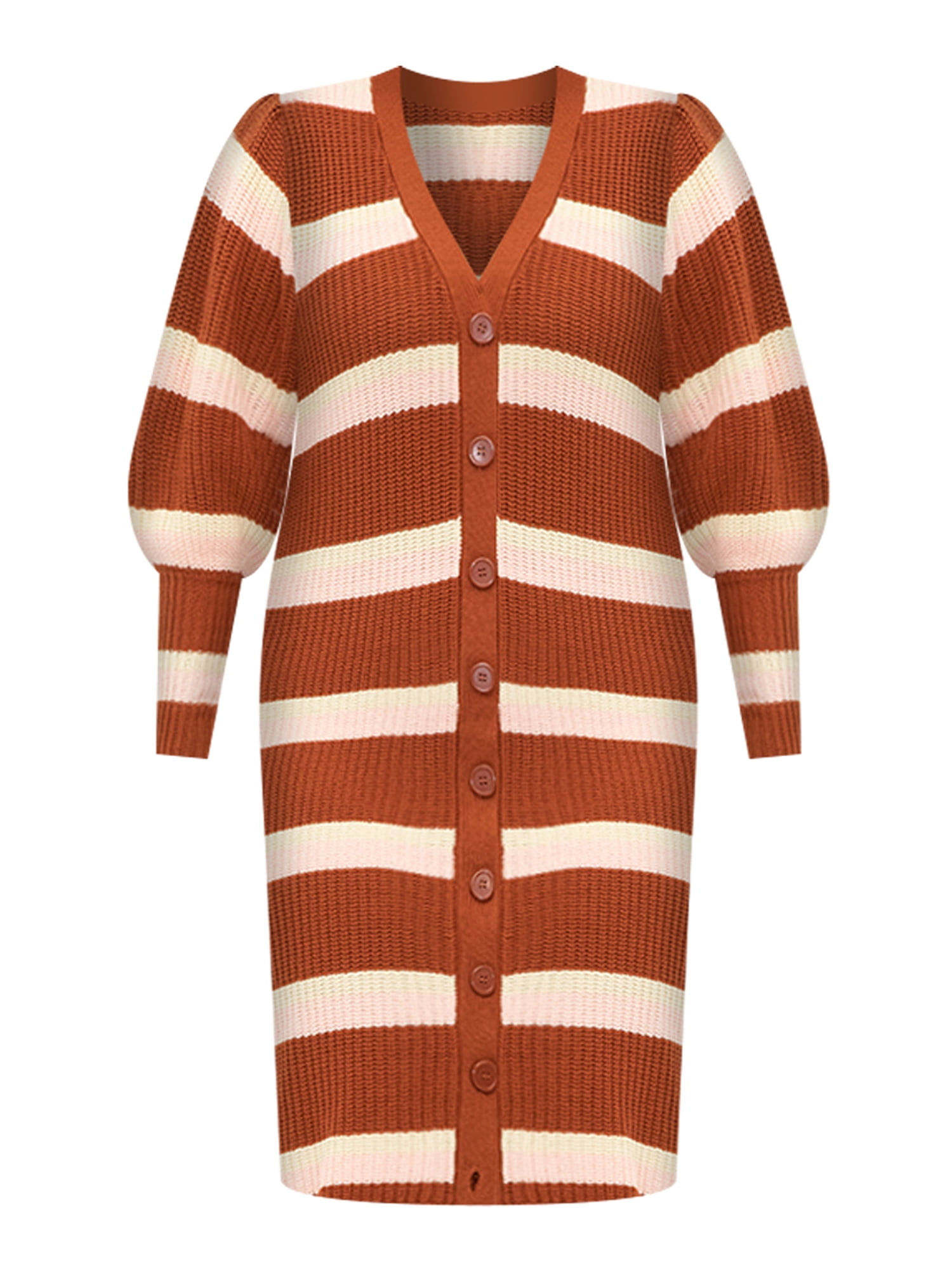 ELOQUII Elements Women's Plus Size Puff Sleeve Cardigan Sweater Dress