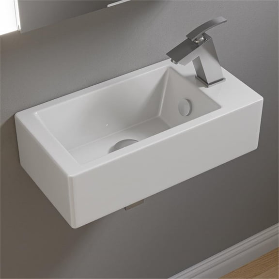Pemberly Row 20" Small Rectangular Wall Mounted Ceramic Sink with Faucet Hole