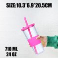 thumbnail image 2 of Vaso plano de plástico de 24Oz, vaso reutilizable de gran tamaño, sin bisfenol A, con tapa y pajita., 2 of 5