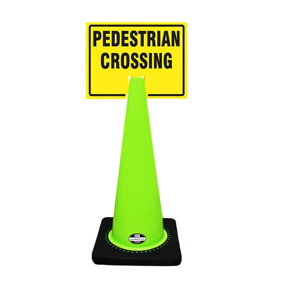 RK-Safety 28" Lime Cone, Black base without Reflective Tape, Plus Cone Sign 39 "pedestrian Crossing", (Cone-2 ea Cone Sign-2 ea)