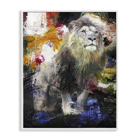 Stupell Industries Contemporary King Lion Safari Animal Prowl Abstract Paint Movement White Framed Giclee Art, 11 x 14, by Design Fabrikken