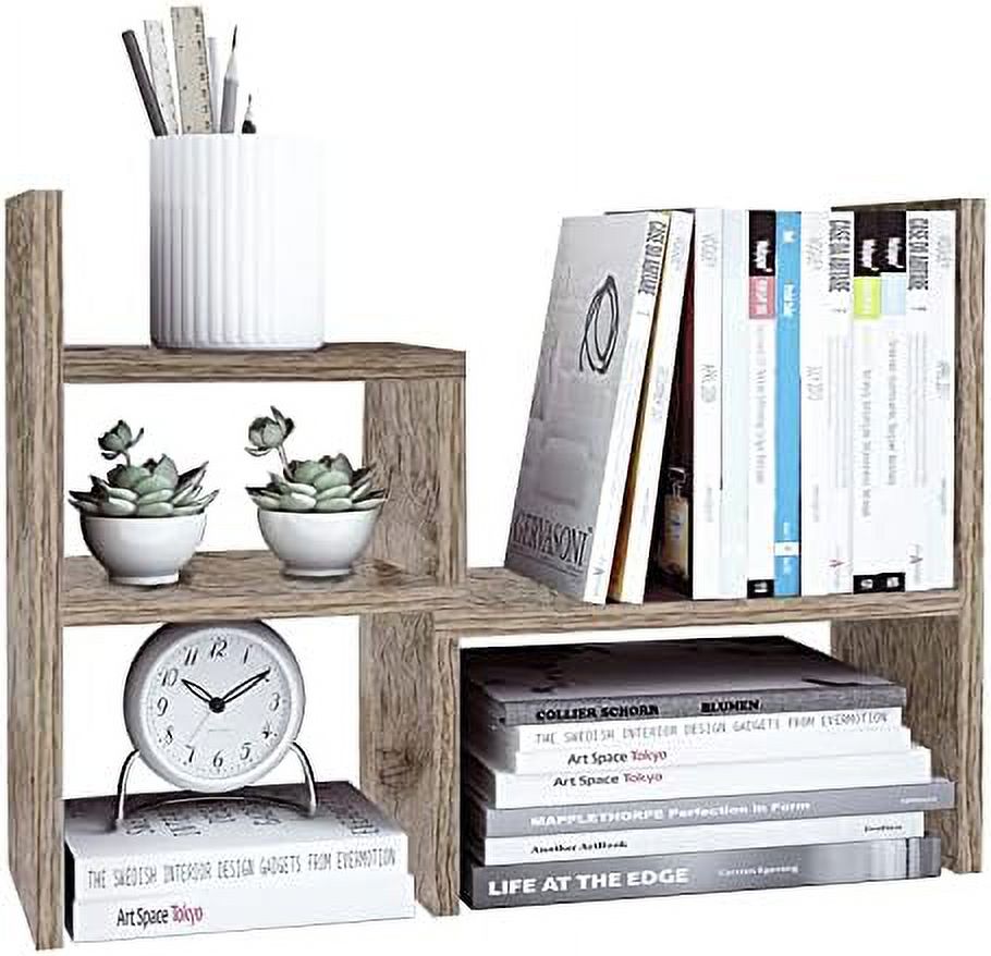Office Desk Organizers and Accessories for College Dorm Decor, Supplies Wooden Desk Organizer for Plants, Cubicle Shelf of Makeup Organizer for Cute Room Decor, Grey Oak