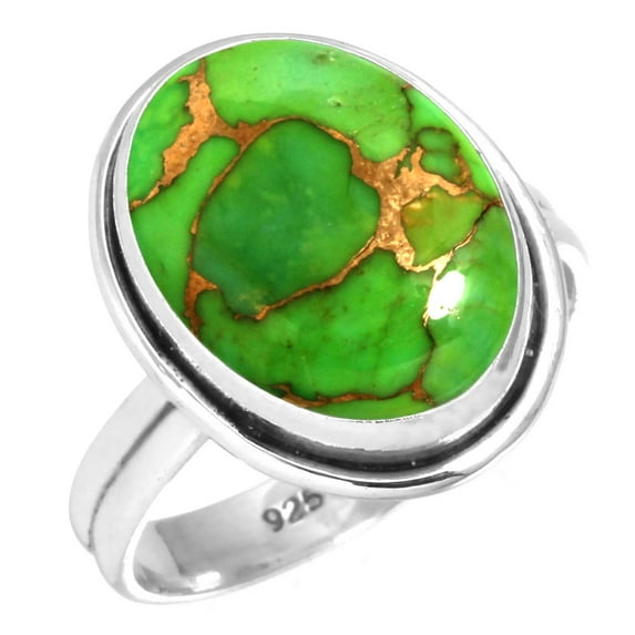 925 Sterling Silver Ring For Women - Teens Copper Green Turquoise Gemstone Silver Ring Size 9 Boho Silver Ring Size 9 Thanksgiving Gift For Sister 925 Silver Gemstone Jewelry
