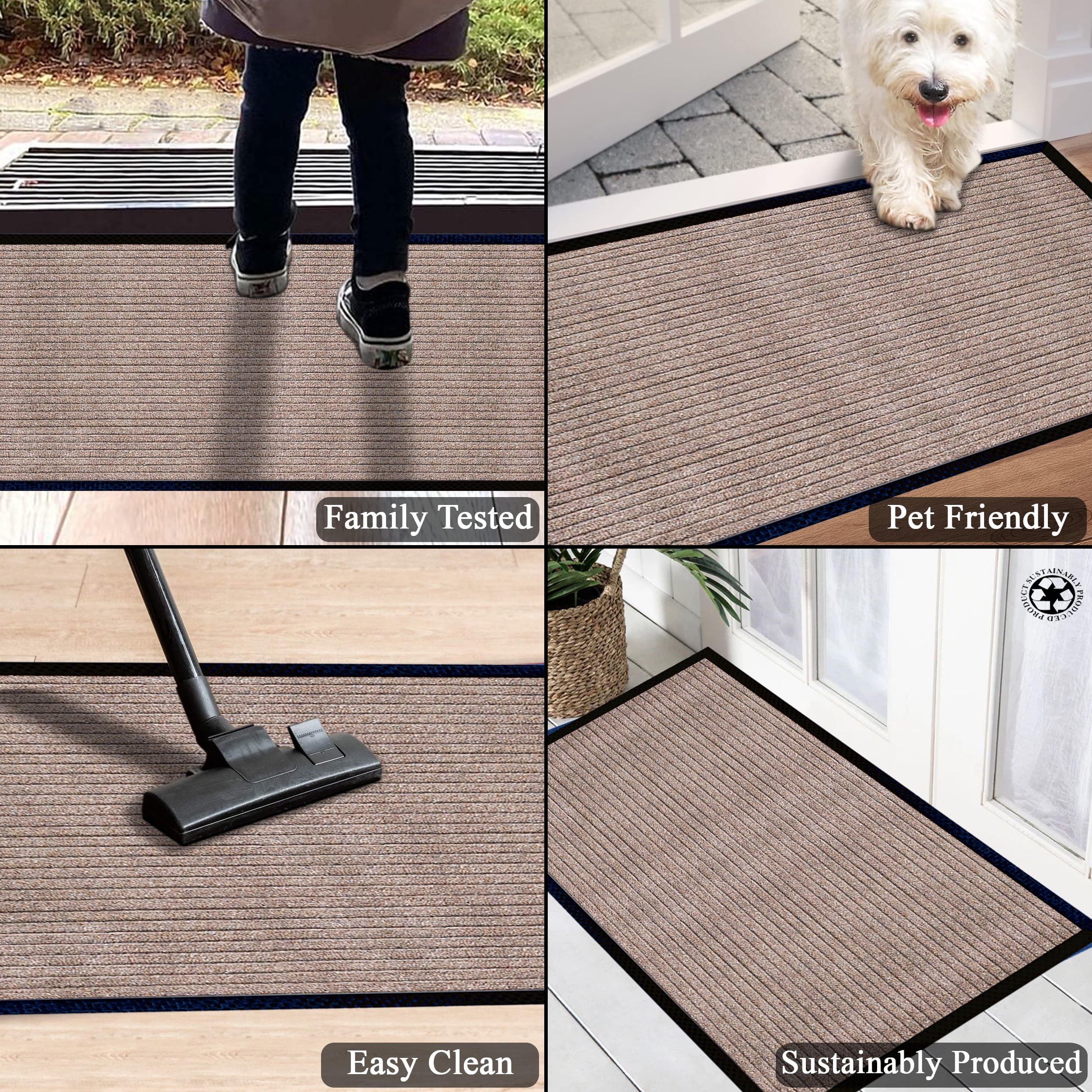 A1HC Indoor Outdoor Mat, Front and Back Entrance Welcome Mats, Front Door Patio Mats 24x36 Inches, Non-Slip Easy Clean Entrance Washable Large Size Doormats, Beige Stripe