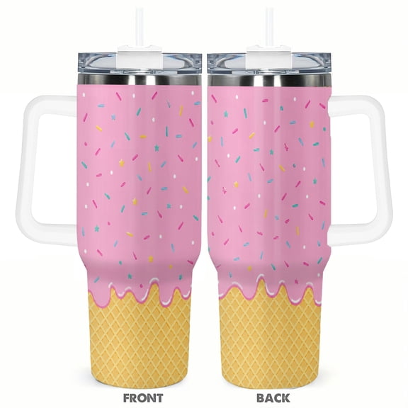 40oz Cute Ice Cream Waffle Sweet Candy Sprinkle Dessert Insulated Tumbler with Handle and Straw Travel Cup Car Cup