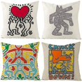thumbnail image 1 of Funda de almohada de lino con estampado de grafiti de Keith Haring, 1 of 3