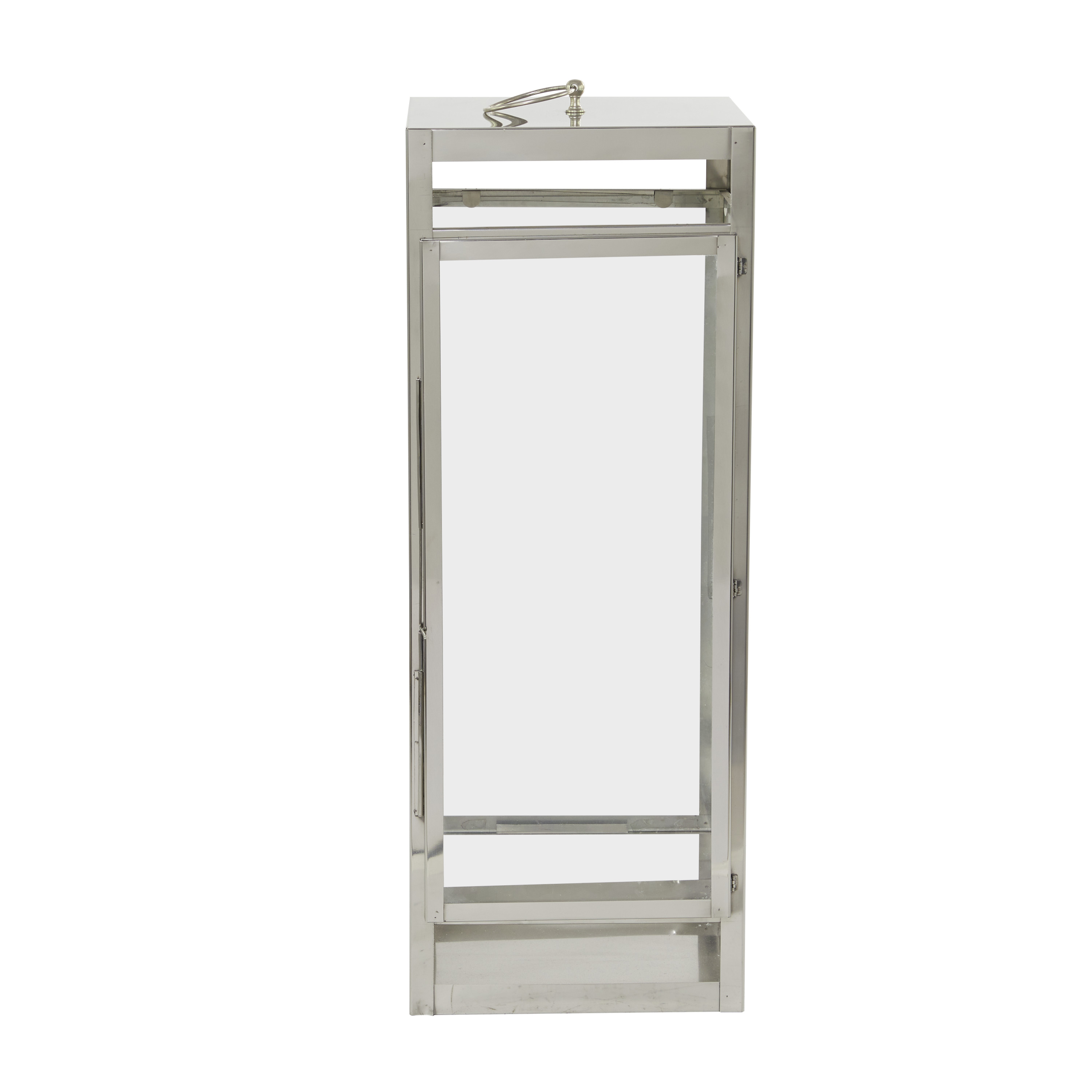 DecMode Silver Stainless Steel Pillar Candle Lantern