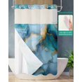 thumbnail image 2 of No Hook Shower Curtains with Snap in Liner, Marble Teal Yellow Waterproof Fabric Shower Curtain, Abstract Art Ink Painting Double Layers & See-Through Top Window Bathroom Curtains 36''x72'', 2 of 6