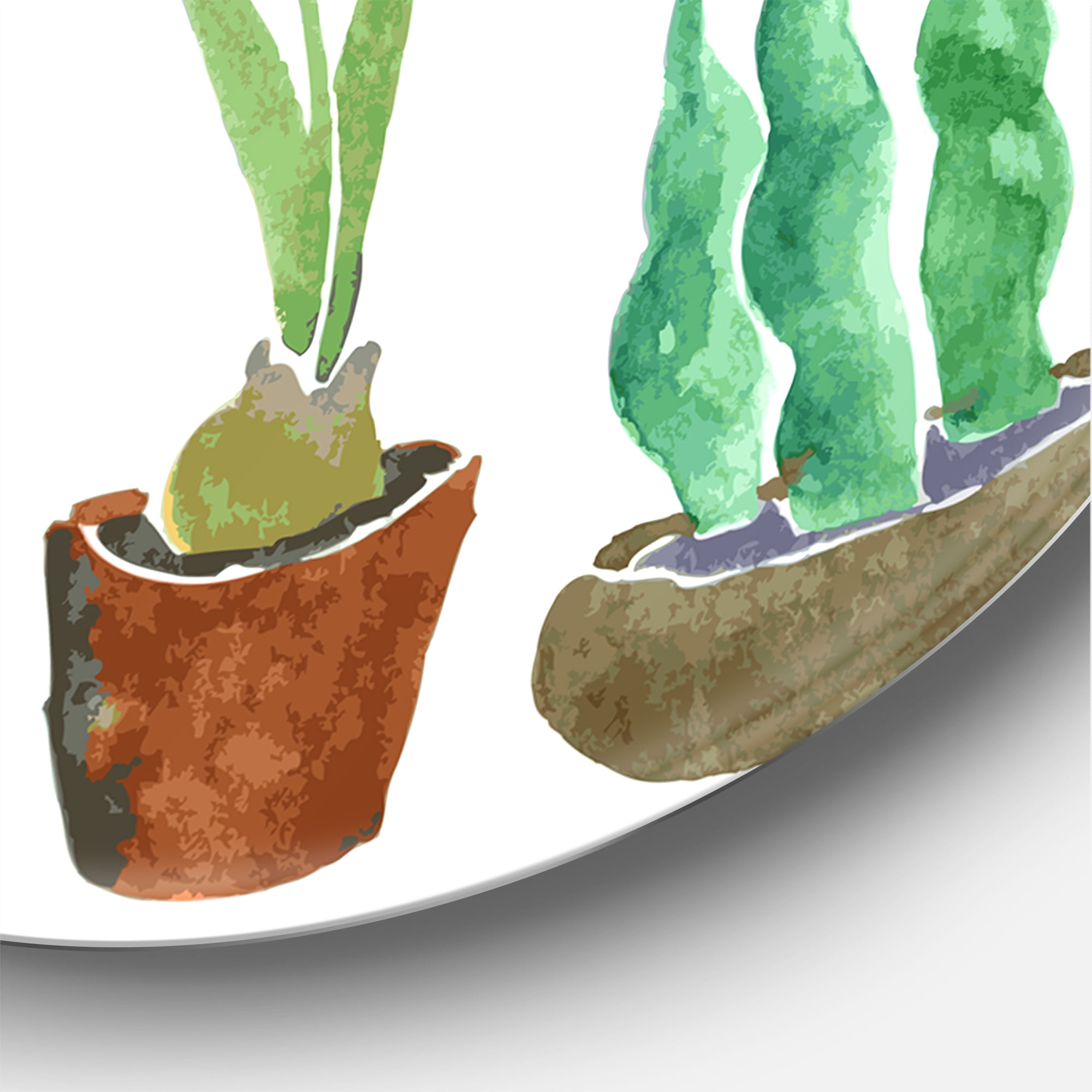 Designart 'Eight House Plants In Claypots' Traditional Circle Metal Wall Art 36x36 - Disc of 36