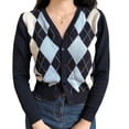 thumbnail image 5 of Women Long Sleeve Button Down Knit Cardigan Vintage Argyle Plaid Sweater Coat, 5 of 14